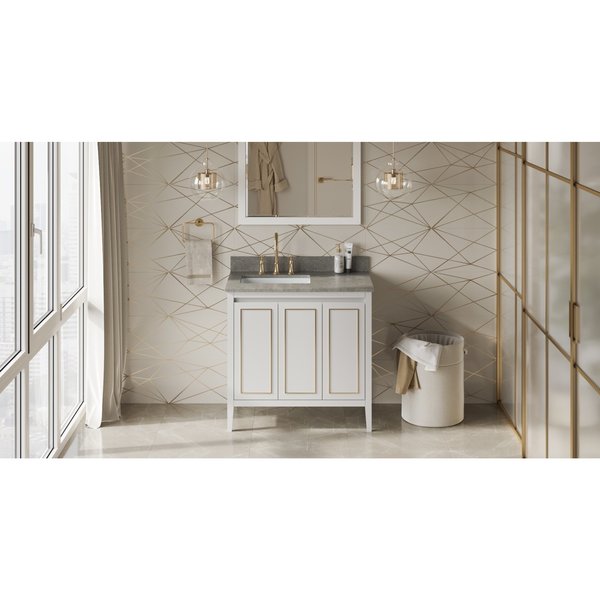 Jeffrey Alexander 36In. Wht Percival Vanity, Left Offset, Steel Grey Cultured Marble Vanity Top, Undrmnt Rctngl Bowl VKITPER36WHSGR